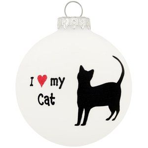 NWT I Love My Cat glass ball ornament-Holiday-X-mas-gift-red-black-silhouette